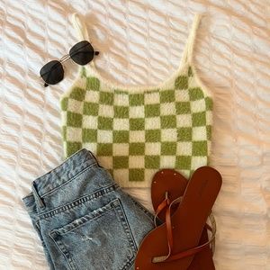 L.A. Hearts Green/White Checkerboard Tank Top